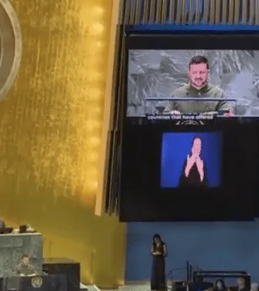 The General Assembly chamber during President Zelenskyy’s address